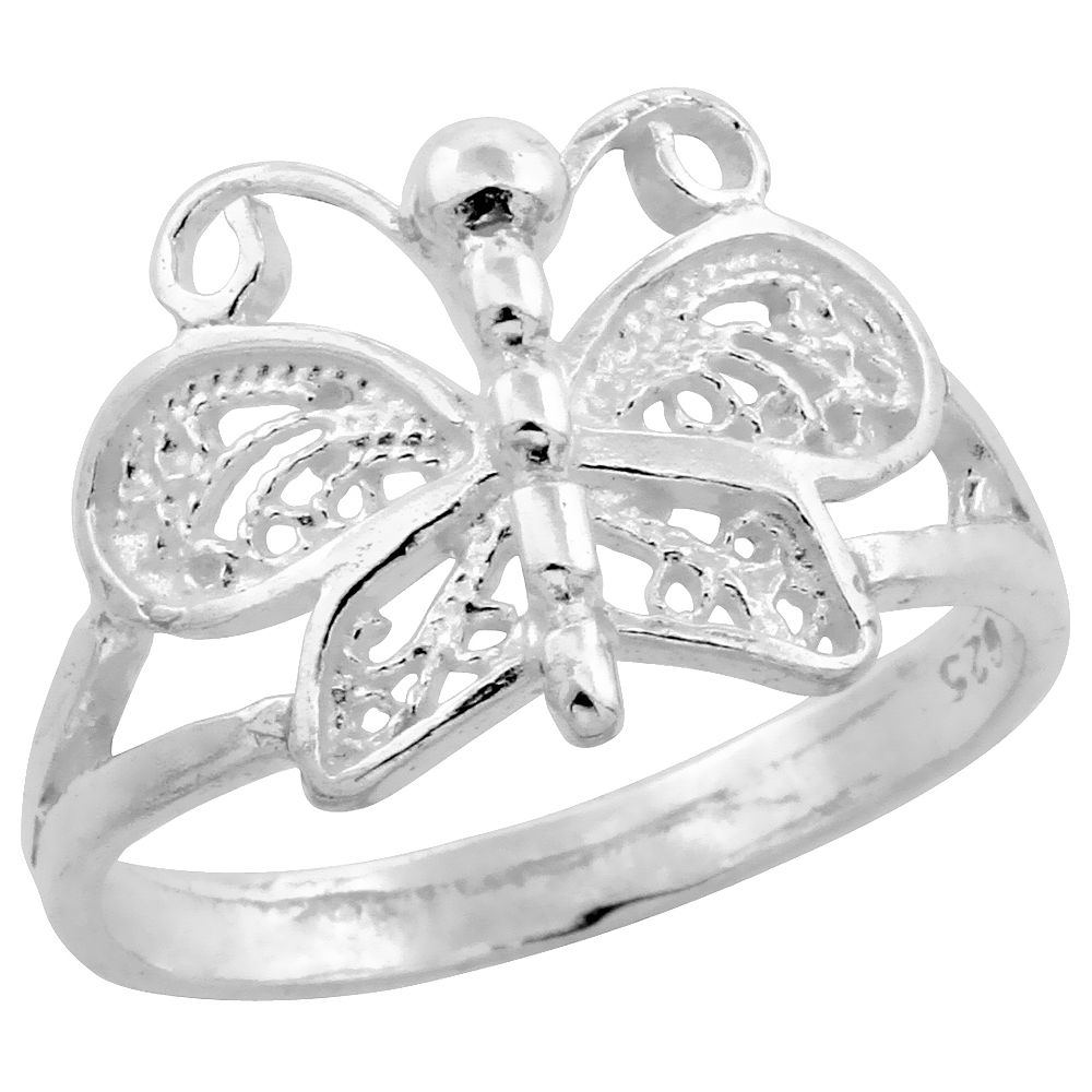 Sterling Silver Butterfly Filigree Ring for Women 1/2 inch Long