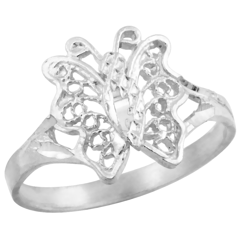 Sterling Silver Butterfly Filigree Ring for Women 1/2 inch Long