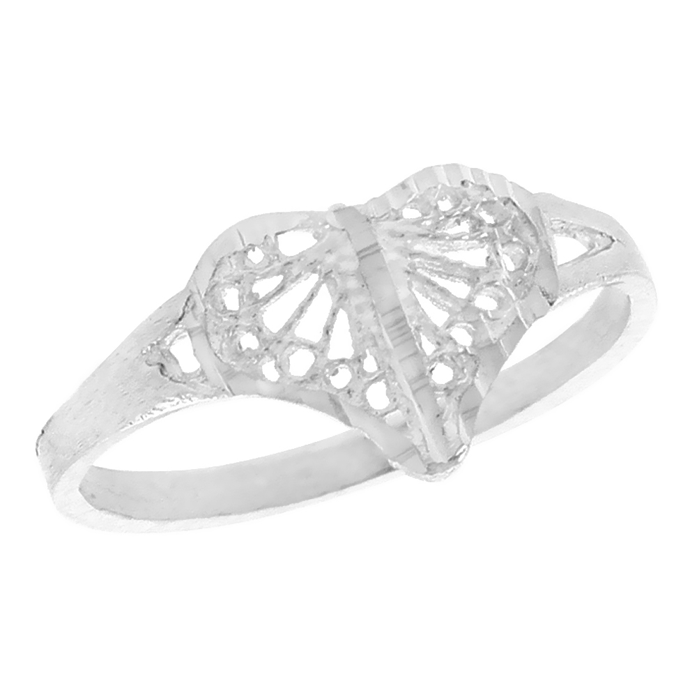 Sterling Silver Filigree Heart Ring for Women 3/8 inch Long