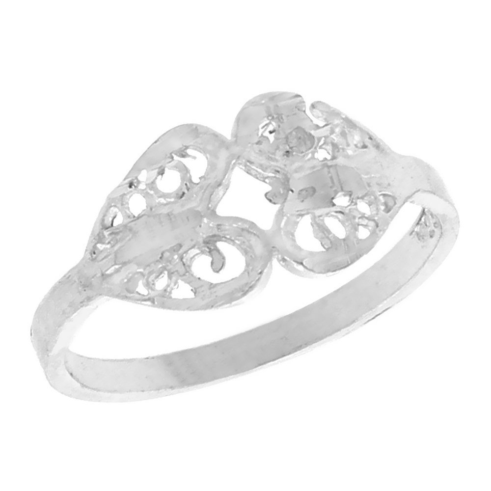 Sterling Silver Double Heart Filigree Ring for Women 1/4 inch Long
