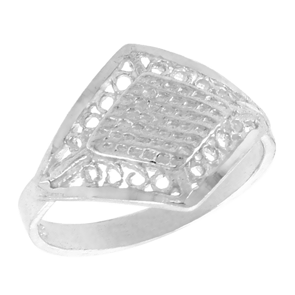 Sterling Silver Diamond-shaped Filigree Ring for Women 1/2 inch Long