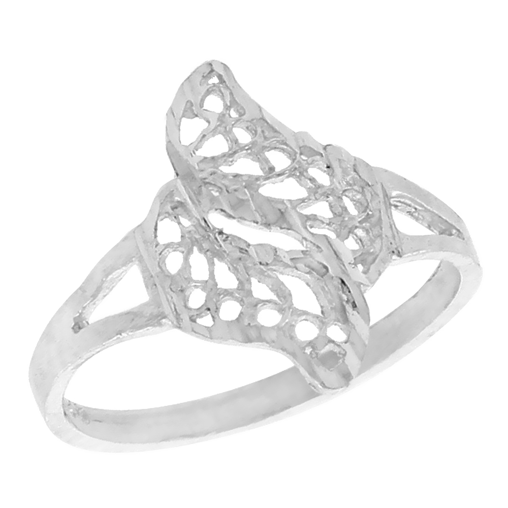 Sterling Silver Double Swirl Filigree Ring for Women 1/2 inch Long