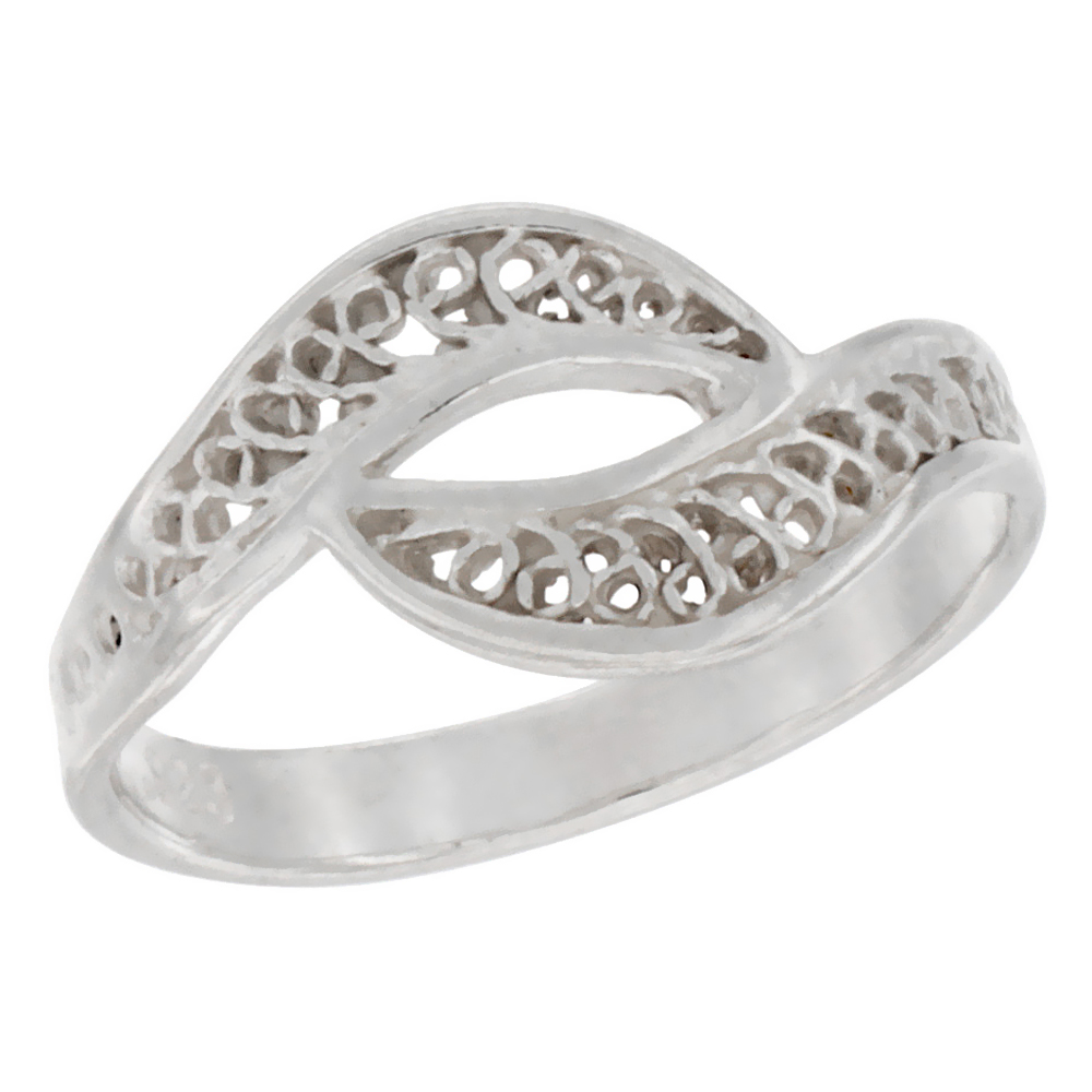Sterling Silver Swirl Filigree Ring for Women 3/8 inch Long