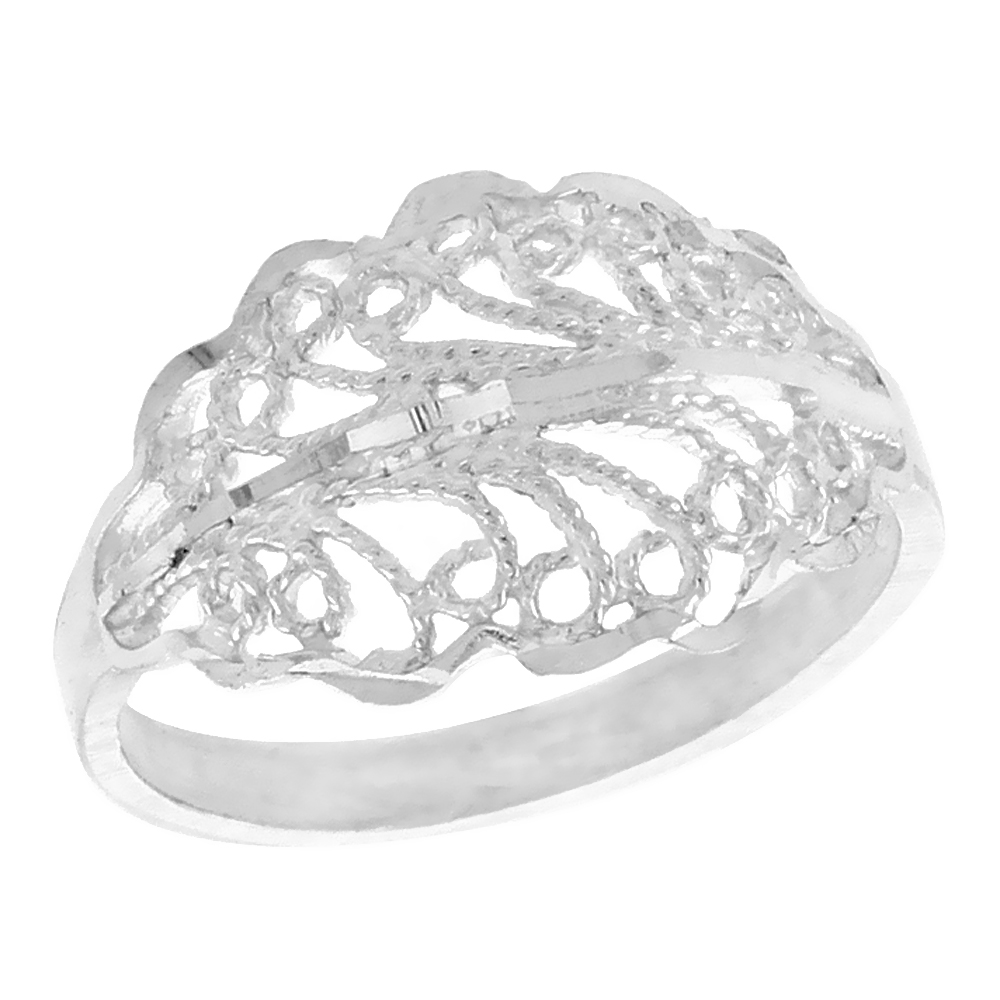Sterling Silver Freeform Filigree Ring for Women 1/2 inch Long