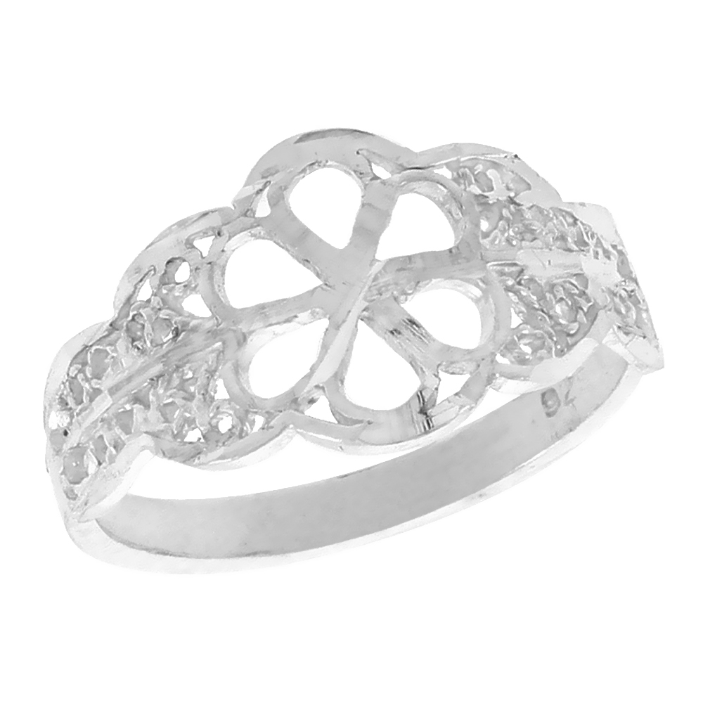 Sterling Silver Flower Cut-out Filigree Ring for Women 1/2 inch Long