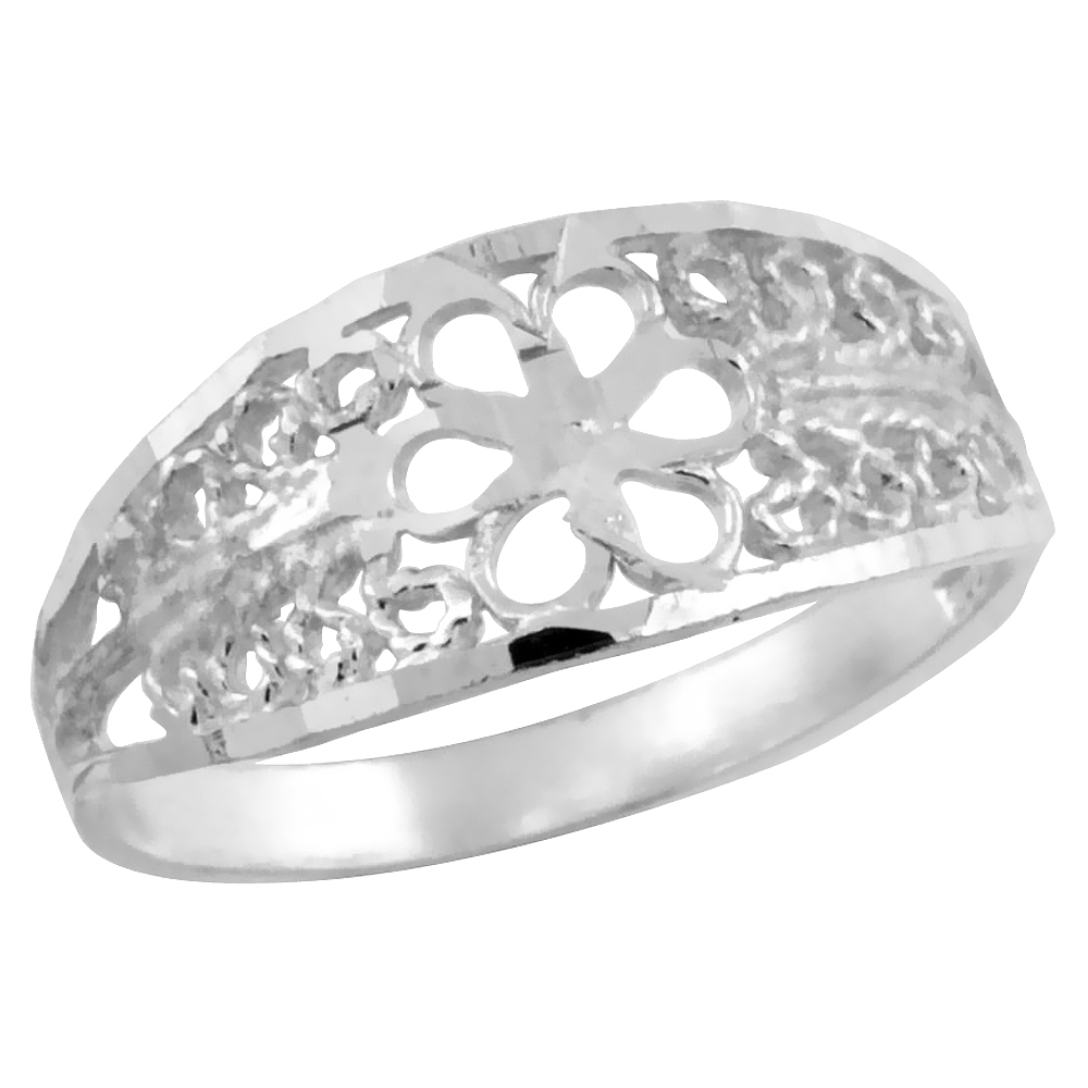 Sterling Silver Flower Filigree Ring for Women 5/16 inch Long
