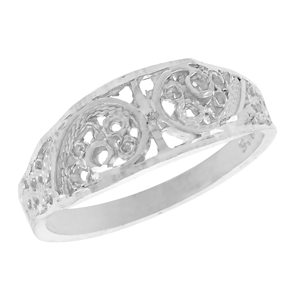 Sterling Silver Freeform Filigree Ring for Women 1/4 inch Long