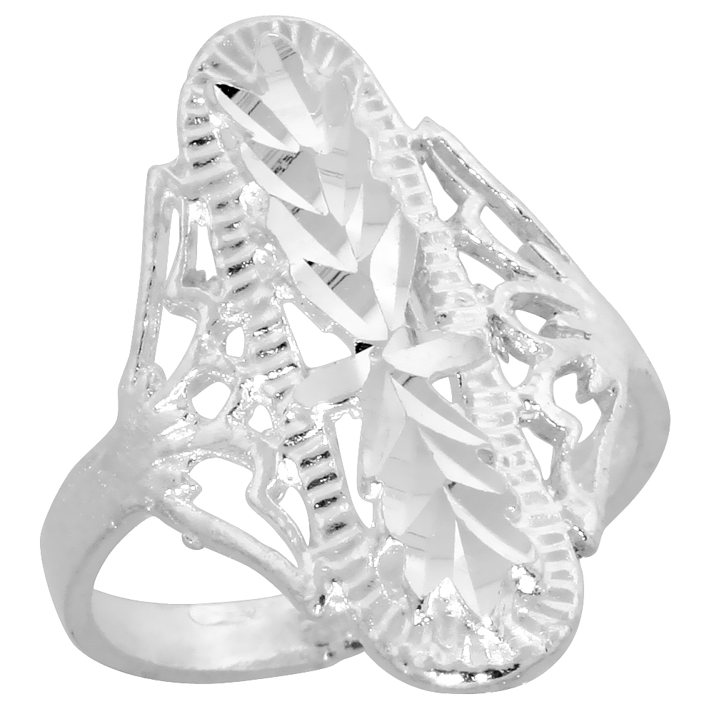 Sterling Silver Filigree Diamond-shaped Ring, 7/8 inch