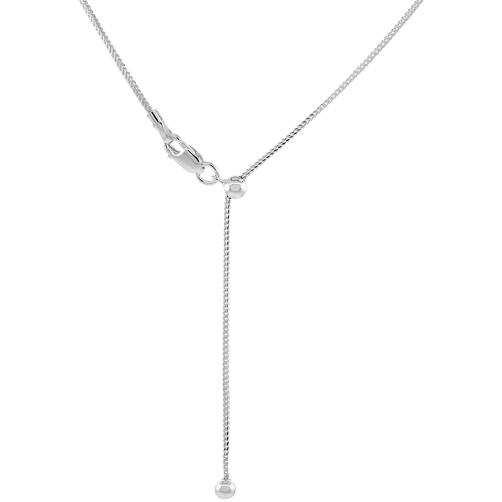 STERLING SILVER ADJUSTABLE FRANCO CHAIN NECKLACE FOR WOMEN 1 MM NICKEL FREE 24 INCH