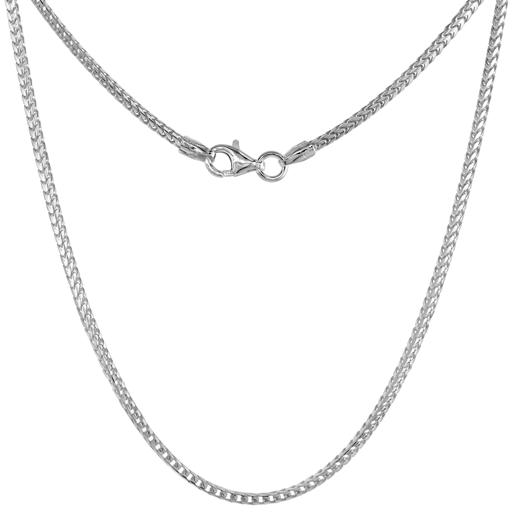 Sterling Silver 2.5mm Franco Chain Necklace for Men &amp; Women Polished Finish Nickel Free Italy 18-30 inch