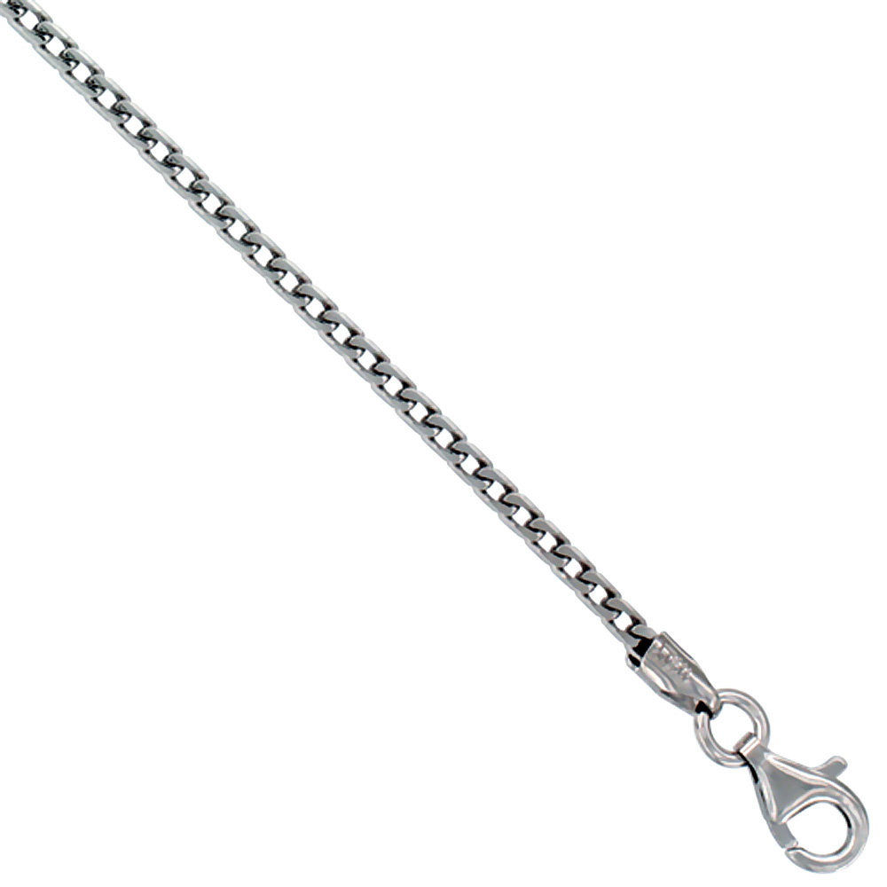 Sterling Silver Franco Chain Necklace 1.8mm Rhodium Finish Nickel Free Italy, sizes 16 - 20 inch