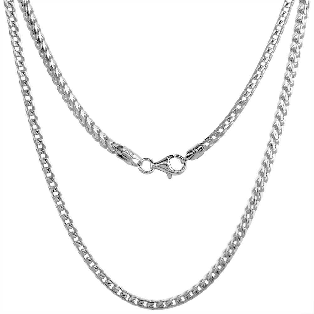 STERLING SILVER 2.5MM FRANCO CHAIN NECKLACE FOR MEN & WOMEN POLISHED FINISH NICKEL FREE ITALY 18-30 INCH