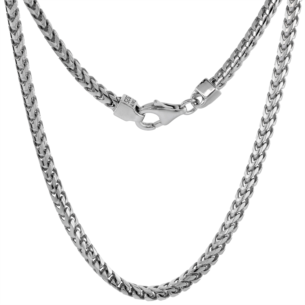 3mm Sterling Silver Franco Chain Necklace for Men and Women Square Link Nickel Free Italy sizes 22-36 inch