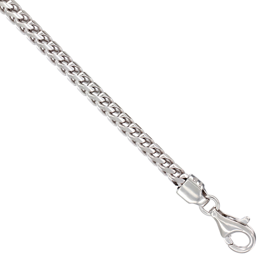 Sterling Silver Thick Franco Chain Necklace 4.2mm Rhodium Finish Nickel Free Italy, sizes 24 - 36 inch