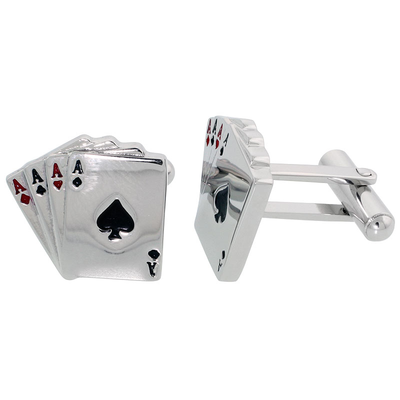 Stainless Steel Cufflinks with the 4 Aces 3/4 x 3/4 inch