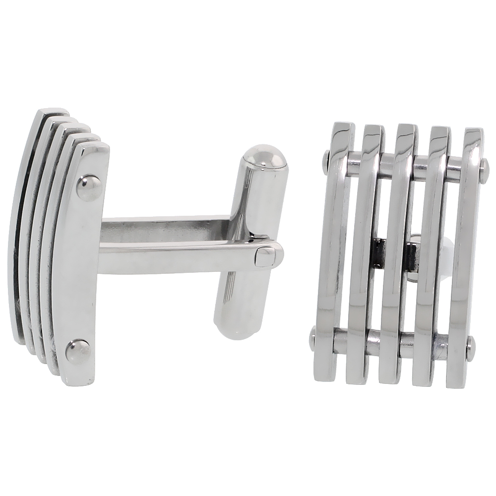 Stainless Steel Cufflinks with 5 Bars, 3/4 x 1/2 inch