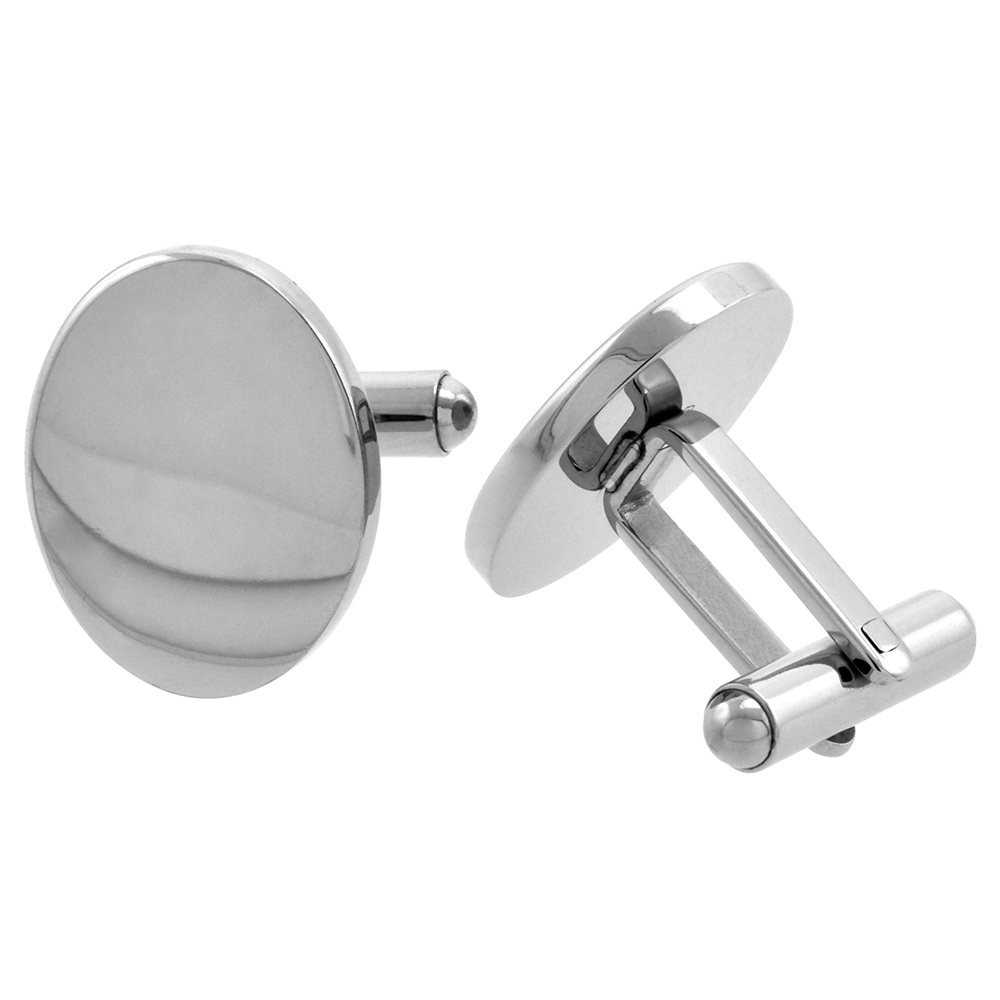 Stainless Steel Plain Oval Cufflinks High Polished 3/4 x /8 in.
