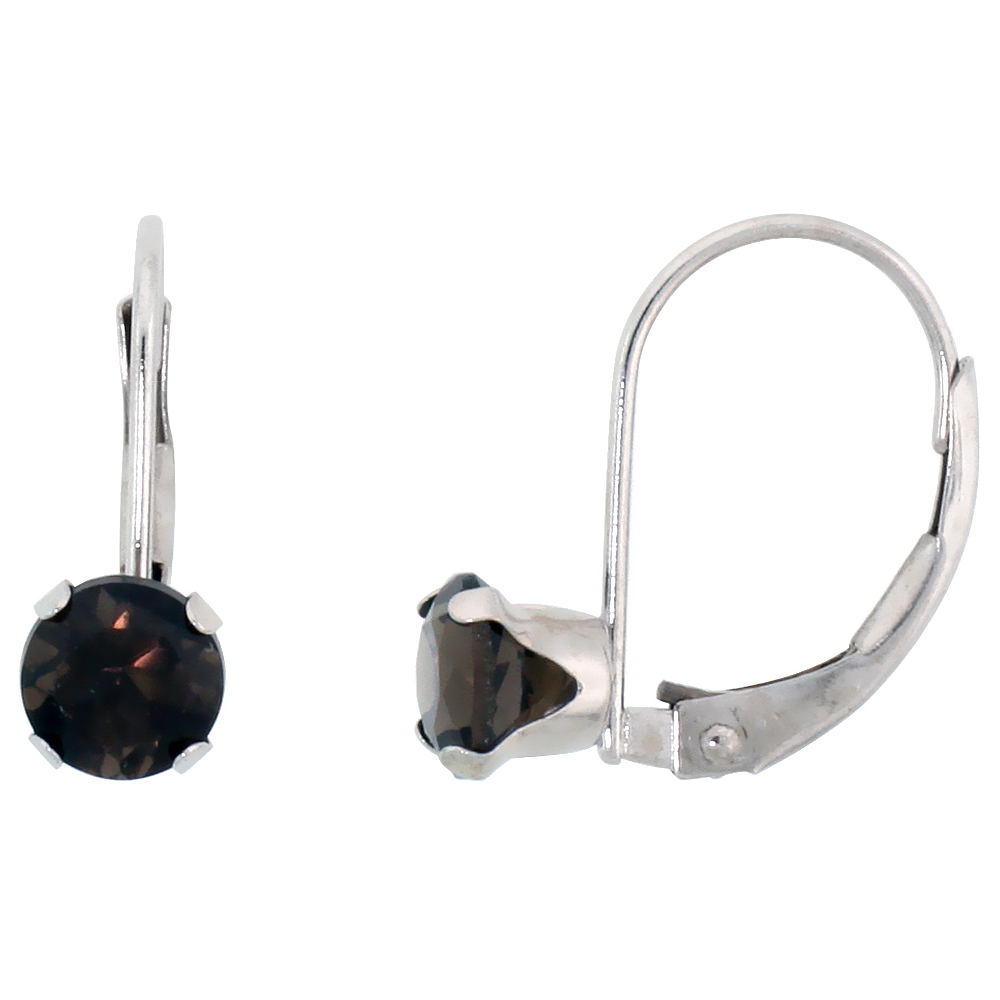 10K WHITE GOLD NATURAL GARNET LEVERBACK EARRINGS 5MM BRILLIANT CUT JANUARY BIRTHSTONE, 9/16 INCH LONG