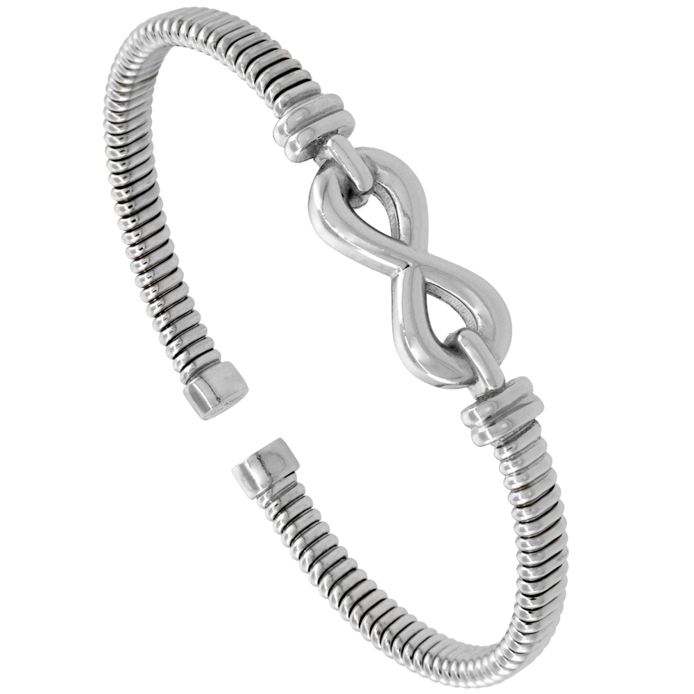Sterling Silver Flexible Italian Eternity Small Cuff Bangle 2 inches wide, fits most 6 - 7 wrists