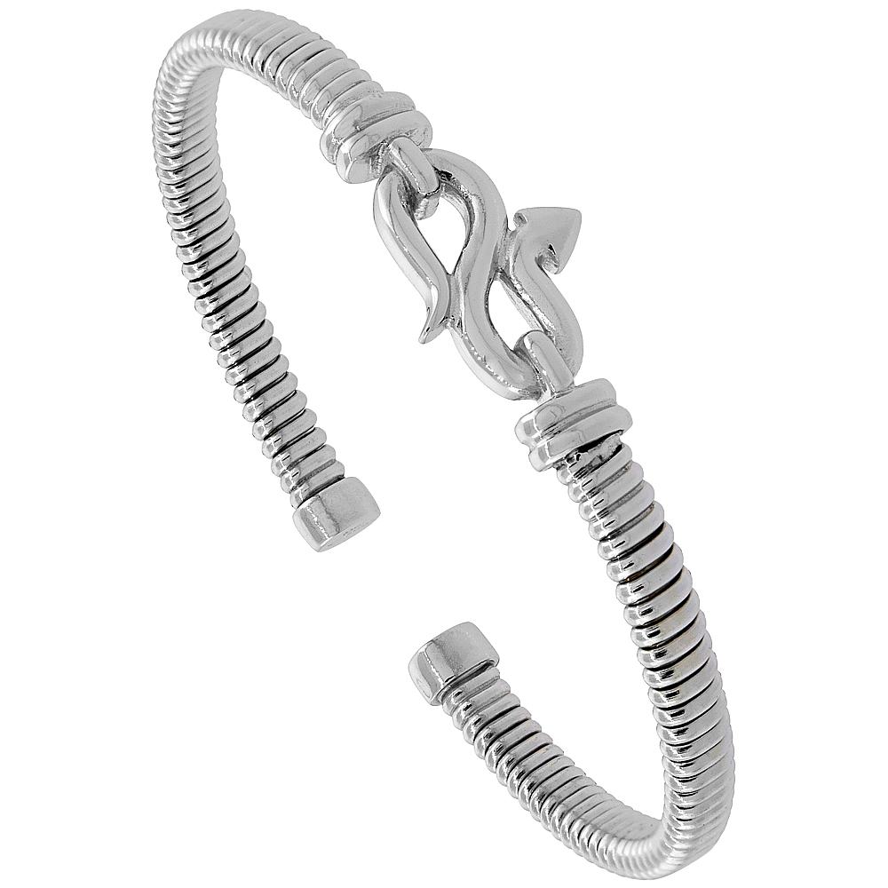 STERLING SILVER FLEX TUBE CUFF BRACELET WITH SNAKE RHODIUM FINISH, FITS 6 - 7 INCH WRISTS