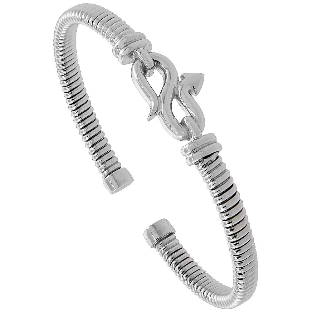 Sterling Silver Flexible Italian Infinity Arrow Small Cuff Bangle Rhodium Finish 2 inches wide, fits most 6 - 7 wrists