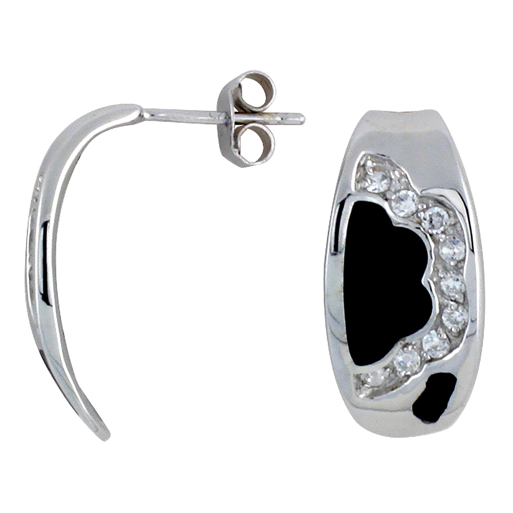Sterling Silver Cubic Zirconia Black Cloud Resin Earrings, 3/8 inch wide