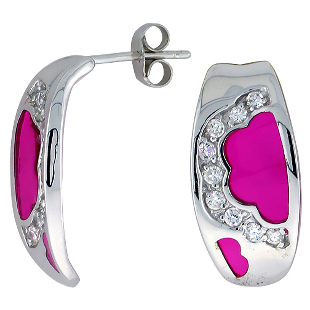 Sterling Silver Cubic Zirconia Pink Cloud Resin Earrings, 3/8 inch wide