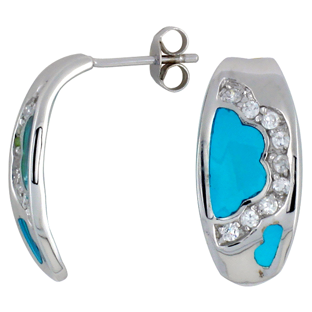 Sterling Silver Cubic Zirconia Blue Cloud Resin Earrings, 3/8 inch wide