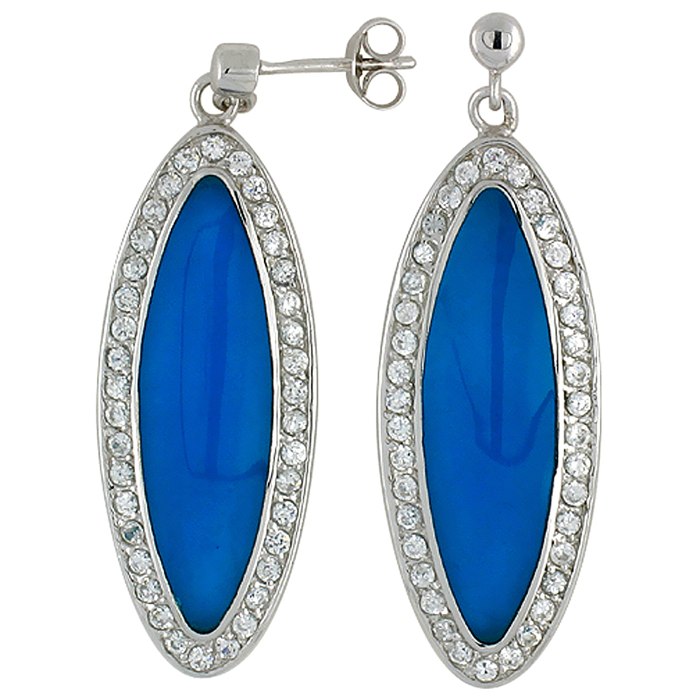 Sterling Silver Cubic Zirconia Blue Marquise Resin Earrings, 9/16 inch wide