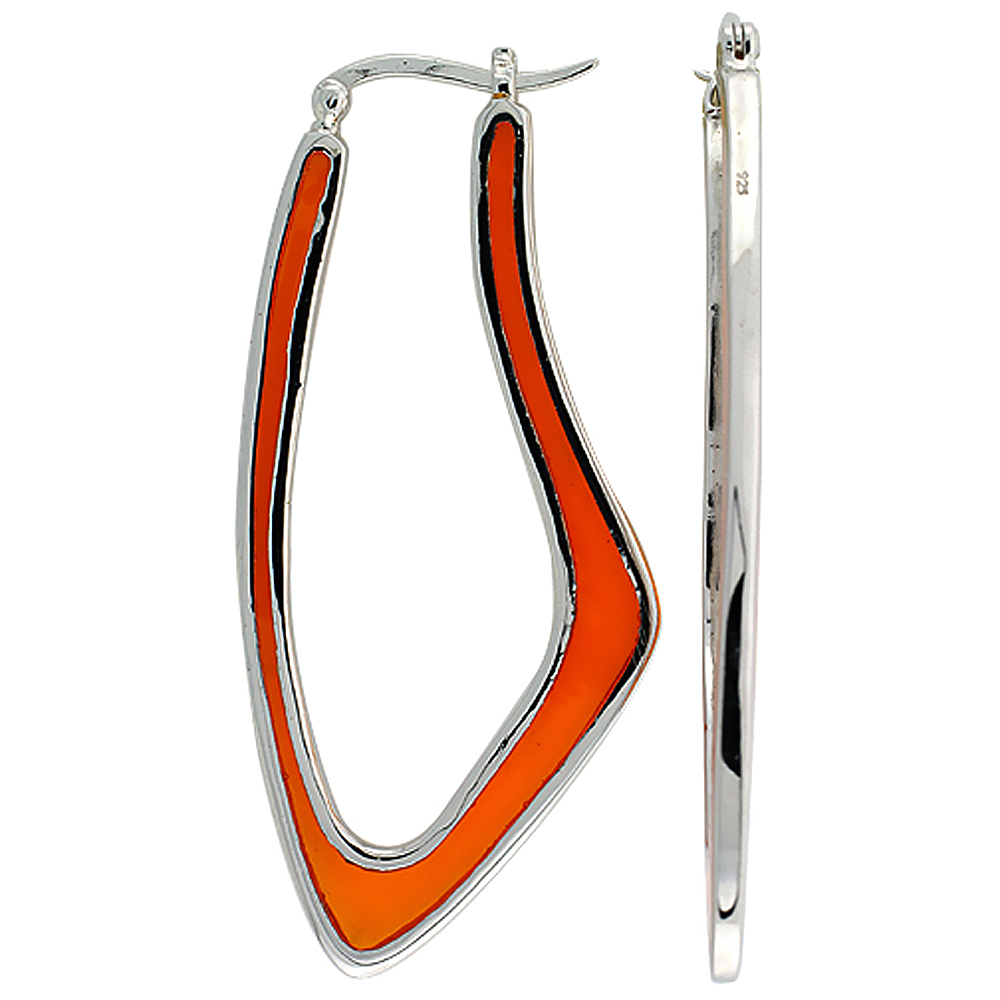 Sterling Silver Orange Trendy Resin Earrings, 1 1/8 inch wide