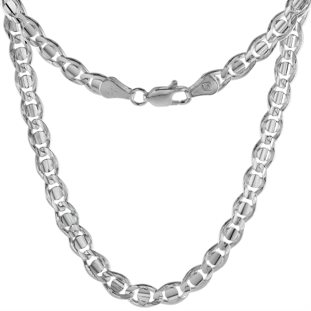 STERLING SILVER ROUND BAR 5MM MARINER CHAIN NECKLACES & BRACELETS FOR MEN & WOMEN CONCAVE CUT NICKEL FREE ITALY 7-30 INCH