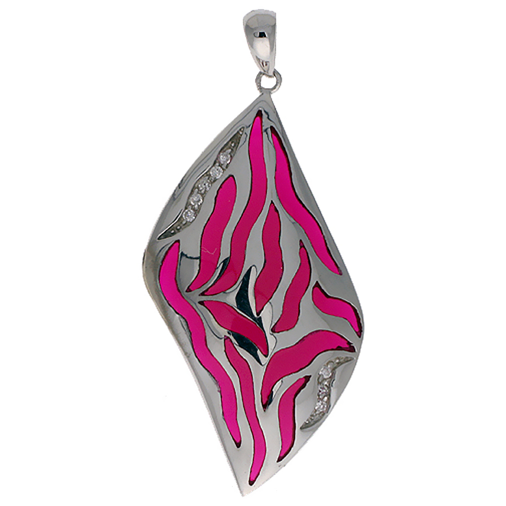 Sterling Silver Pink Stripes Resin Pendant, 1 11/16 inch long