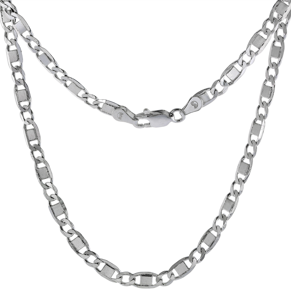 STERLING SILVER SQUARE LINK 4.5MM MARINER CHAIN NECKLACES & BRACELETS FOR MEN AND WOMEN NICKEL FREE ITALY 7-30 INCH