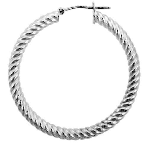 STERLING SILVER 1 1/4 INCH TWISTED HOOP EARRINGS FOR WOMEN CLICK TOP 3MM TUBE SPIRAL GROOVE 30MM ROUND ITALY
