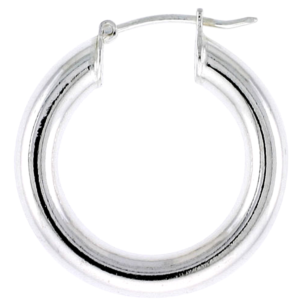 1 INCH STERLING SILVER 25MM HOOP EARRINGS 5MM THICK TUBE PLAIN POLISHED NICKEL FREE ITALY