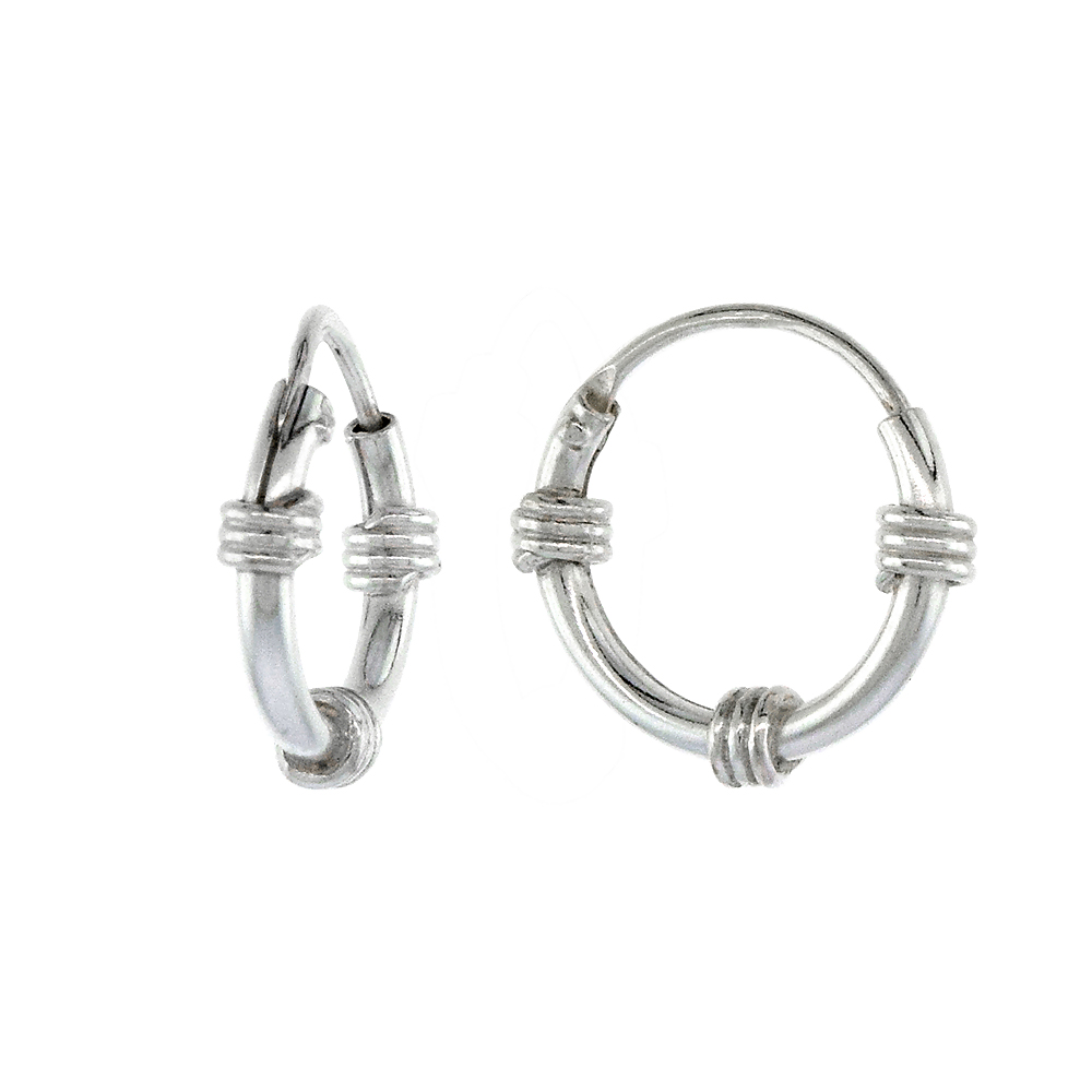 Sterling Silver Small Bali Style Endless Hoop Earrings for Cartilage Nose and lips 3/8 inch 10mm
