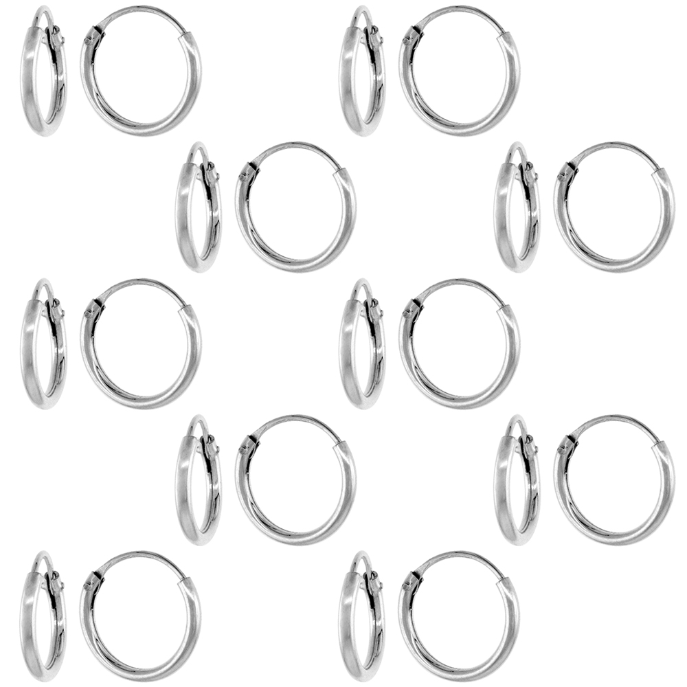 10 Pairs Sterling Silver Small Endless Hoop Earrings for Cartilage Nose and Lips 3/8 inch 8mm