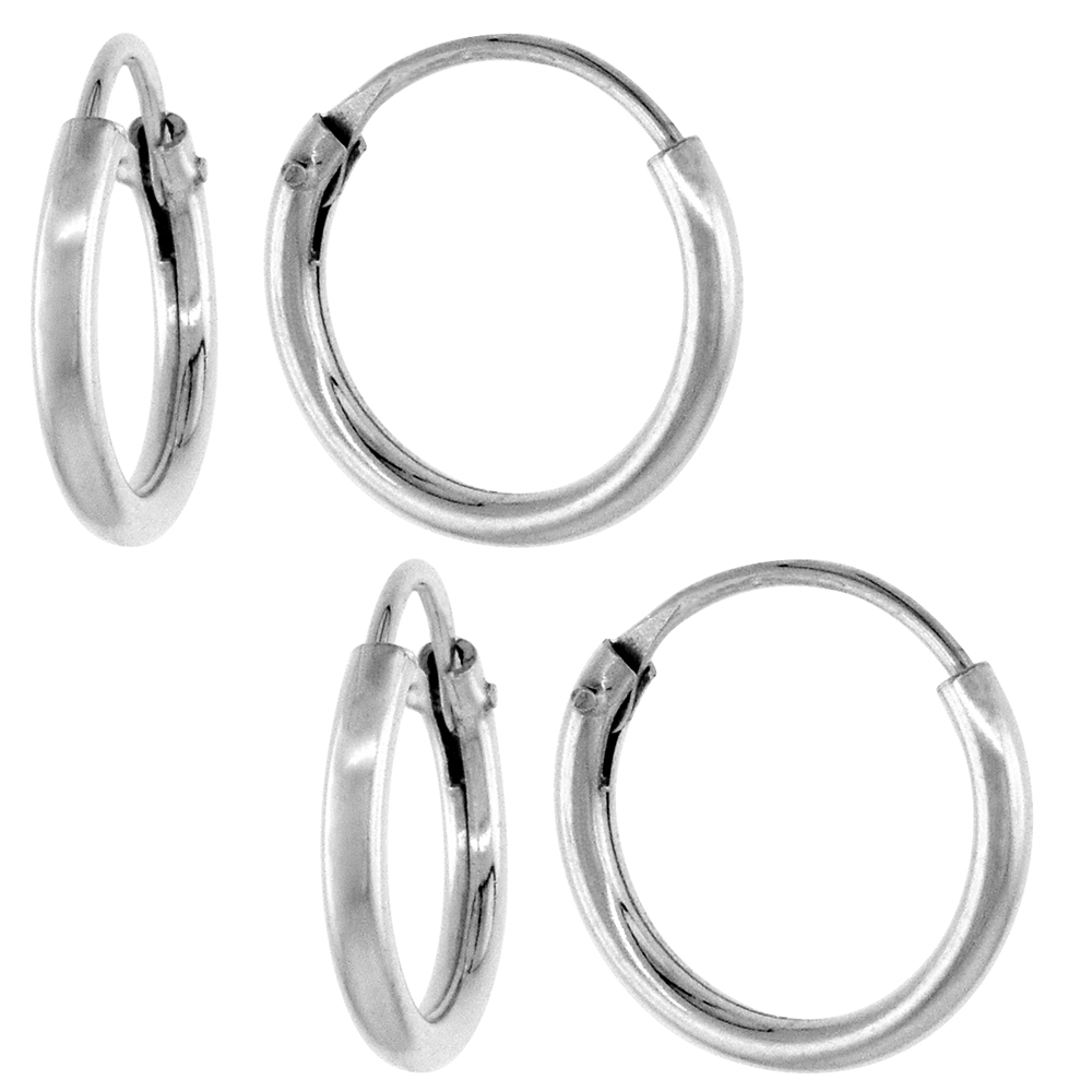 2 Pairs Sterling Silver Small Endless Hoop Earrings for Cartilage Nose and Lips 3/8 inch 8mm