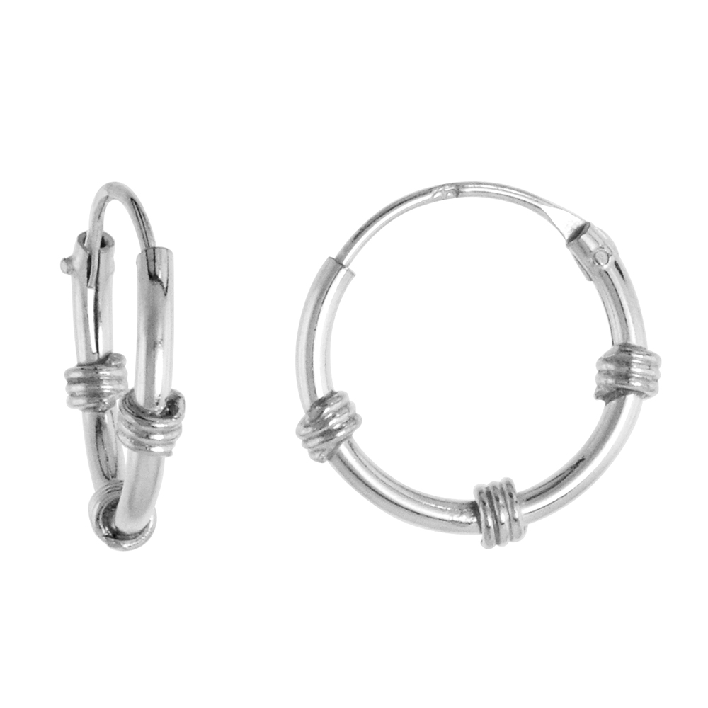 Sterling Silver Bali Style Endless Hoop Earrings for ears Nose and lips 1/2 inch 12mm
