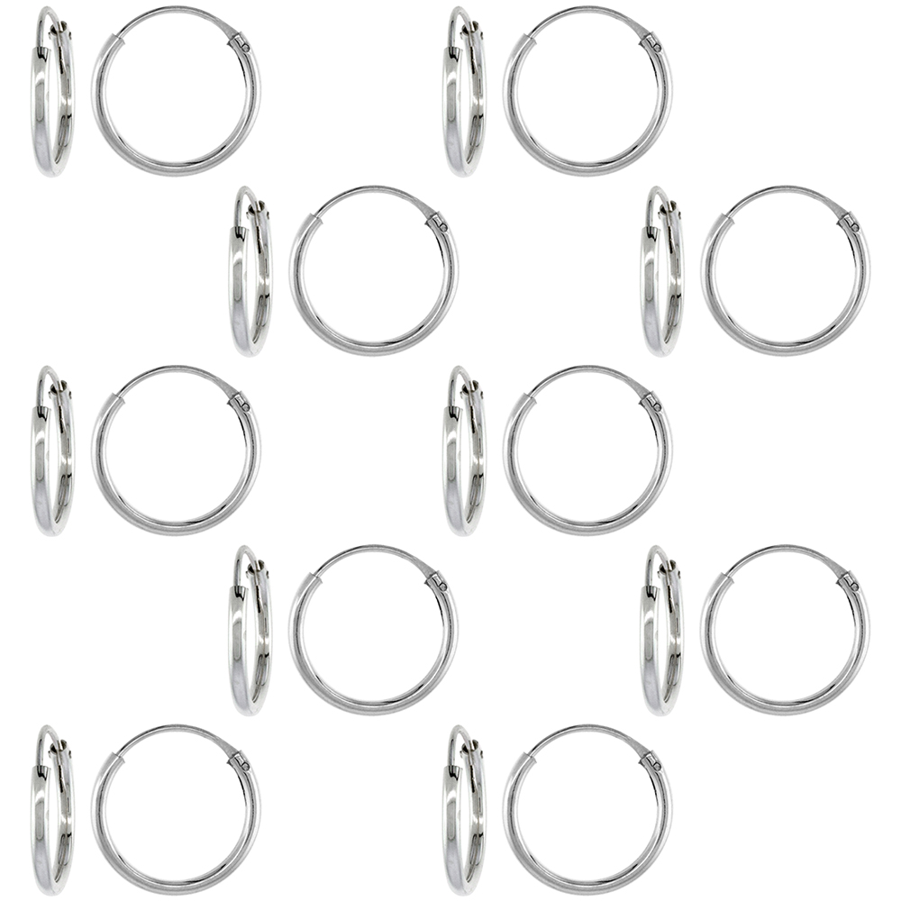 10 Pairs Sterling Silver Endless Hoop Earrings for Ears Nose and lips 1/2 inch 12mm