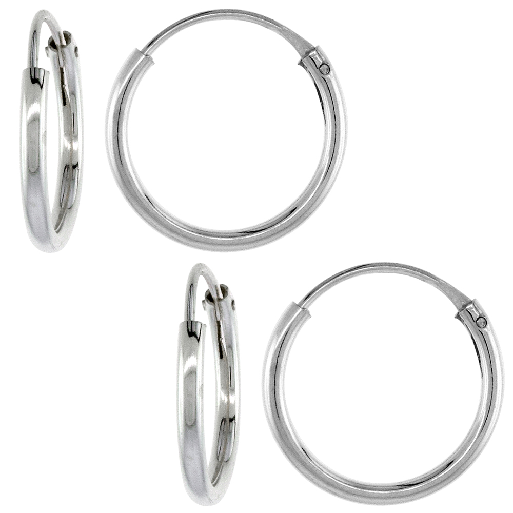 2 Pairs Sterling Silver Endless Hoop Earrings for Ears Nose and lips 1/2 inch 12mm