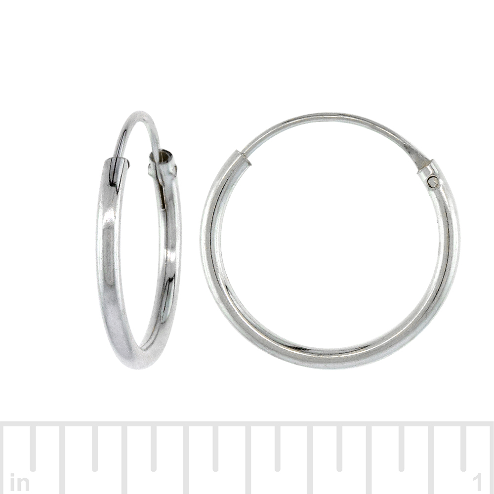 Sterling Silver Endless Hoop Earrings for men and women thin 1 mm tube 7/16 inch 14mm