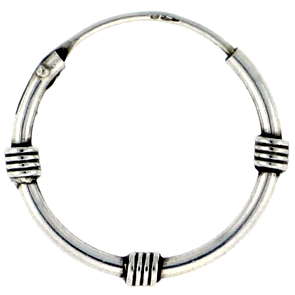 Sterling Silver Bali Style Endless Hoop Earrings 1 mm tube 5/8 inch 15mm