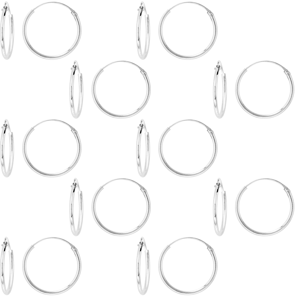 10 Pairs Sterling Silver Endless Hoop Earrings thin 1 mm tube 5/8 inch 16mm