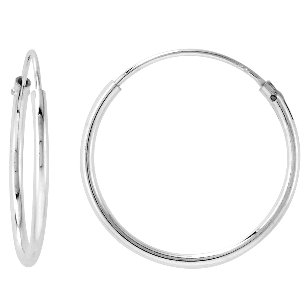 Sterling Silver Endless Hoop Earrings thin 1 mm tube 3/4 inch 18mm