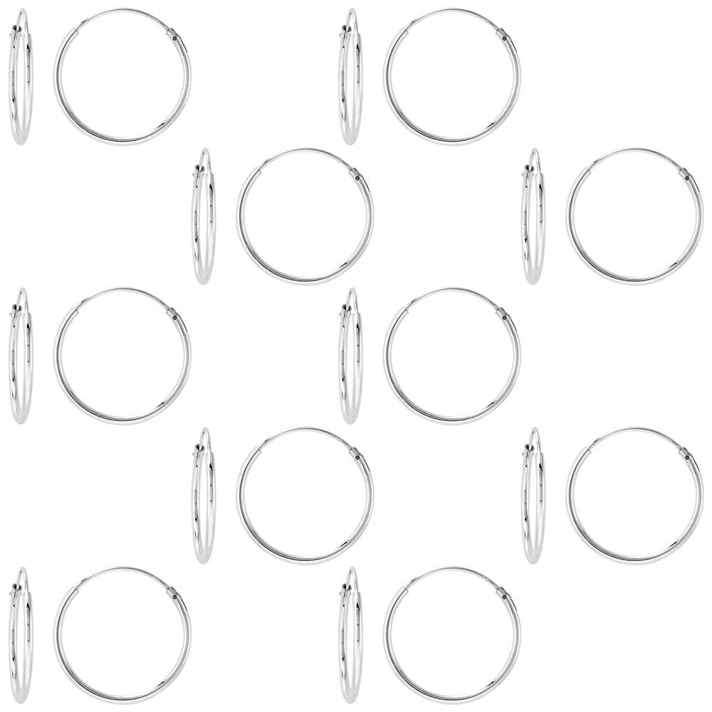 10 Pairs Sterling Silver Endless Hoop Earrings thin 1 mm tube 3/4 inch 18mm