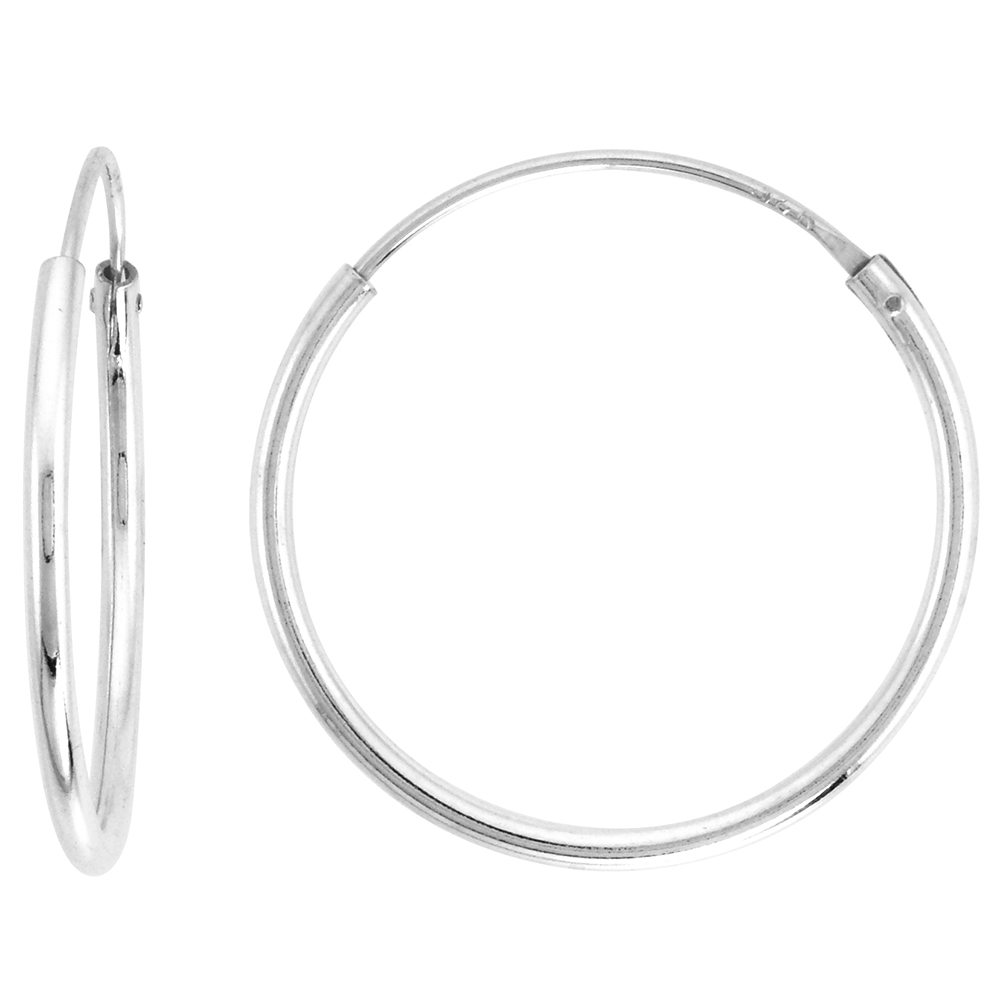 Sterling Silver Endless Hoop Earrings thin 1 mm tube 3/4 inch 20mm