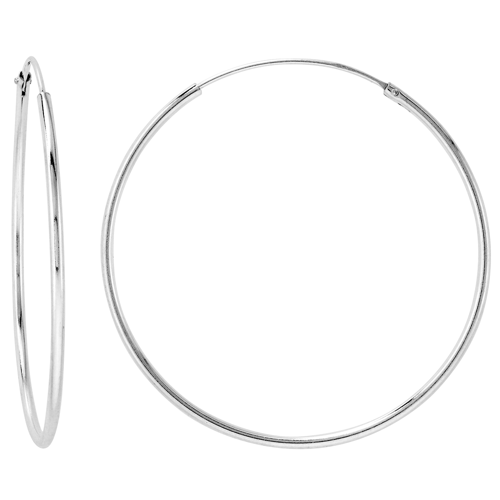 Sterling Silver Endless Hoop Earrings thin 1 mm tube 1 3/8 inch 35mm