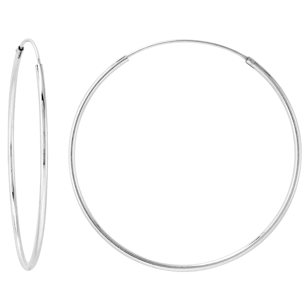 Sterling Silver Endless Hoop Earrings thin 1 mm tube 1 1/2 inch 40mm