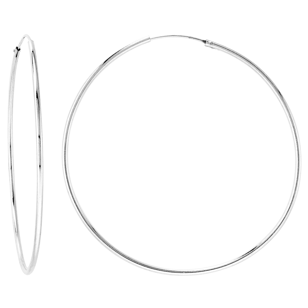 Sterling Silver Thin Endless Hoop Earrings thin 1 mm tube 2 inch 50mm